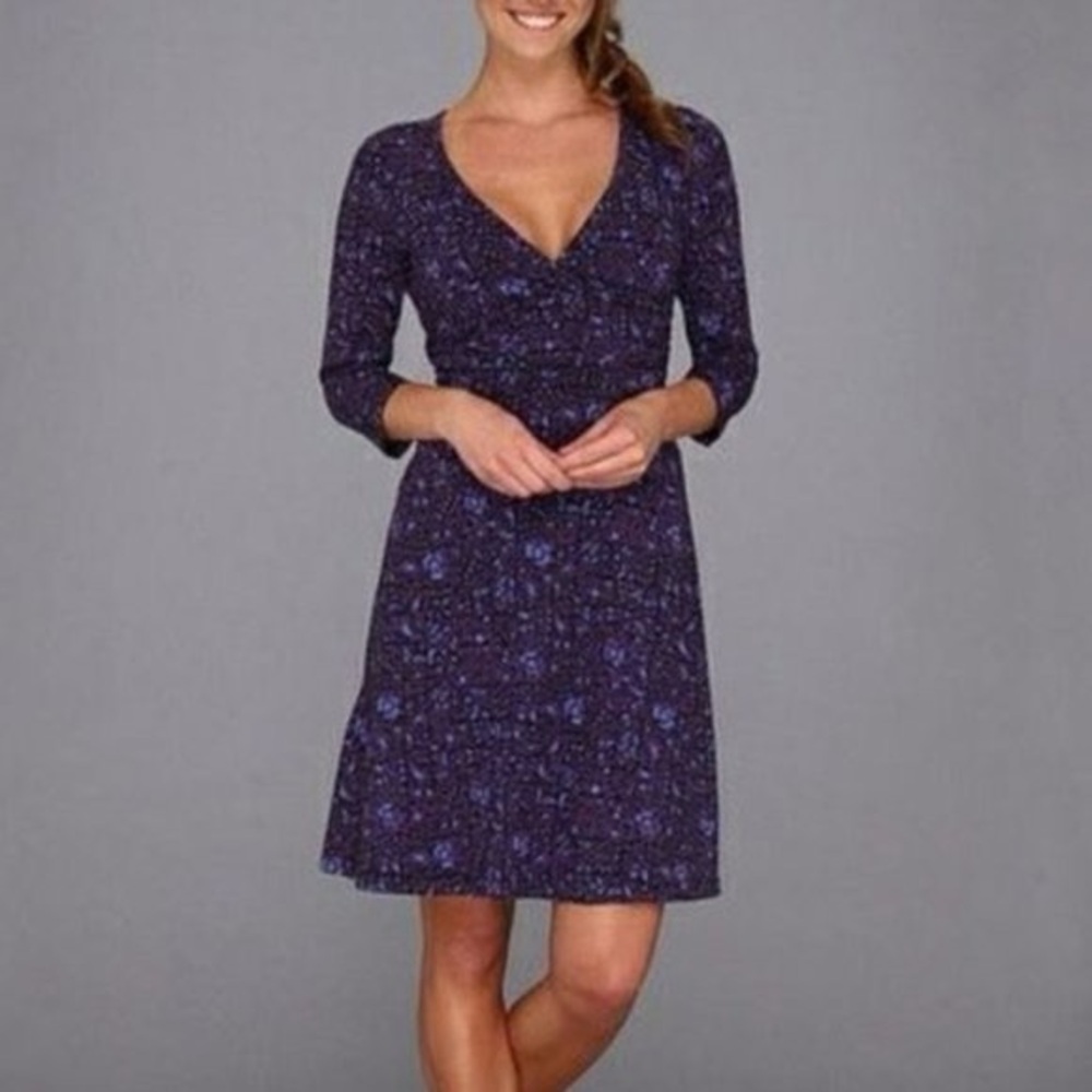 Patagonia Organic Cotton 3/4 Sleeve Margot Dress Women's Size M Purple Paisley
